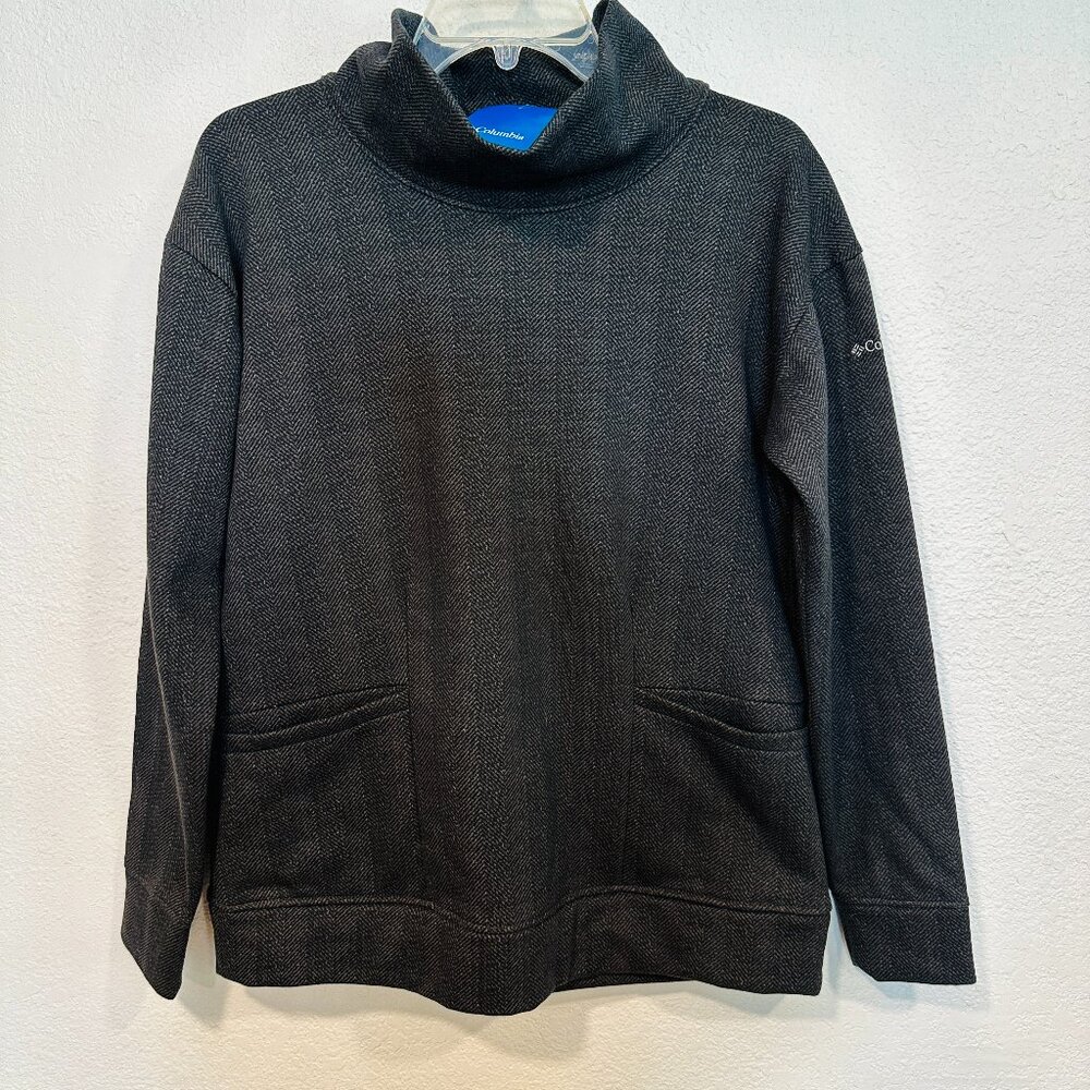 NWT Columbia Lodge Funnel Pullover Black Herringbone Fleece Lined Womens Medium